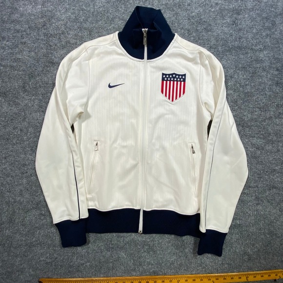 Nike USA Soccer Track Jacket Mens Small White Navy Blue Full Zip 541359-100
